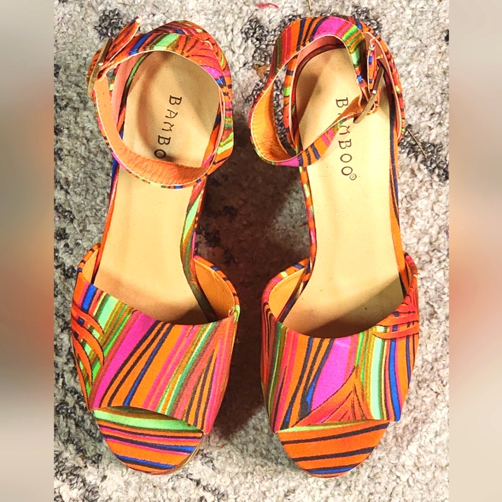 BAMBOO Orange and Pink Wedge Heels